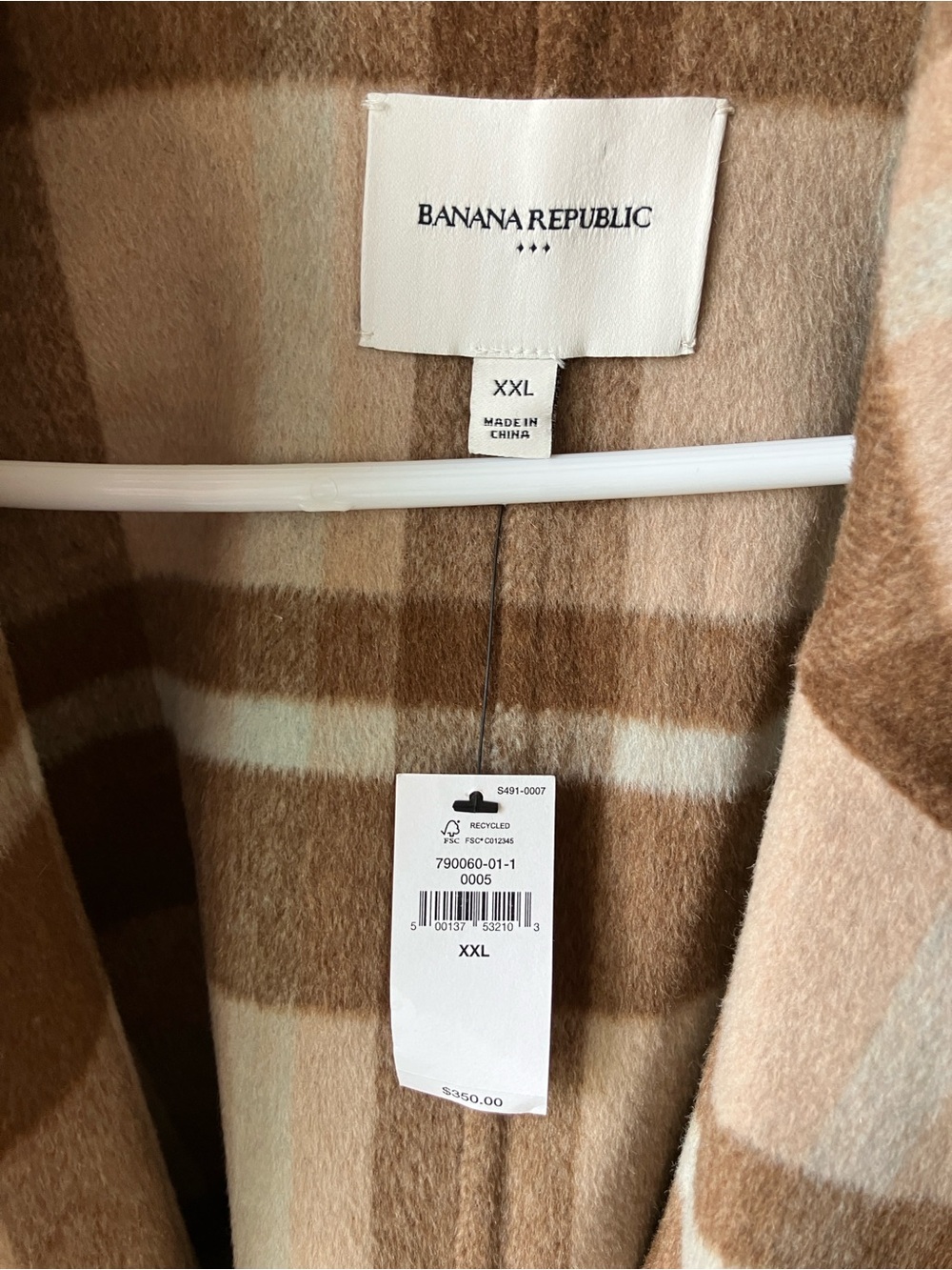 NWT Banana Republic Plaid Wool Blend Belted Trench Coat in Beige and Brown - Picture 3 of 5